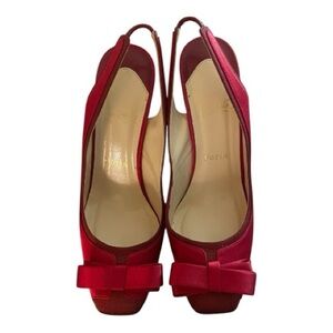 Christian Louboutin Red Satin Nooka Slingback Heels